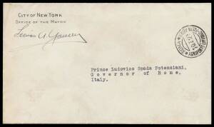 1929 (July) United States-Spain-Italy by American aviators Lewis Alonzo Yancey & Roger Williams in "Pathfinder", stampless cover with 'CITY OF NEW YORK/OFFICE OF THE MAYOR' imprint