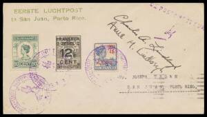 1929 (Sep 28) Suriname-Puerto Rico per Charles Lindbergh with Suriname stamps tied by flight cachet in violet & 'EERSTE LUCHTPOST/...' h/s in green, San Juan airmail slogan b/s, signed "Charles A Lindbergh" & "Anne M Lindbergh".