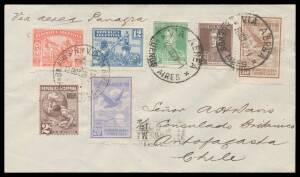 1929 (Oct 12) Argentina-Chile (Northern Route) endorsed "Via aerea Panagra" (= Pan American Grace Airways) with Buenos Aires cds & 'CORREO-AEREO/ANTOFAGASTA' arrival b/s. Only 8 covers carried on this leg. Ex Boris Joffe. 