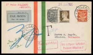 1930 (May 28) Bolzano-Monaco underpaid cover addressed to Germany carried on first flight with Italy 10c, 35c & 80c tied 'BOLZANO/FERROVIA' d/s taxed on arrival with 'T' cachet but still forwarded by airmail with german 'Mit Luftpost befÃƒ¶rdert/Postamt M