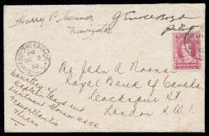 1930 (Oct 9) Newfoundland-England cover endorsed "Courtesy of Captain Boyd and Lieutenant Connor USNR Transatalantic Fliers" carried on second flight of Airship 'Columbia' with Newfoundland 4d Prince of Wales tied 'HARBOUR GRACE/NEWF'D' d/s signed by pilo