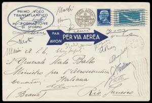 1930 (Dec 17) Italy-Brazil per General Italo Balbo's Trans-Atlantic Massed Flight, commemorative envelope with 'PRIMO VOLO/TRANSATLANTICO/...' imprint in blue at U/L, Flight 7L70c (Cat £1800 as a used stamp)