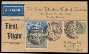 1931 (April 25) Calcutta-Rome Aero Philatelic Club of Calcutta illustrated cover carried on the First Experimental Australia-England flight in the 'Southern Cross' with India KGV ½a, 1½a x2, 3a & 4a tied 'CALCUTTA GPO/1MAY31' d/s and 'ROMA/19V/31' arrival