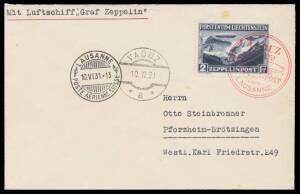 1931 (June 10) Liechtenstein-Switzerland Sieger #110B cover endorsed "Mit Luftschiff Graf Zeppelin" with Liechtenstein 2fr Zeppelin tied 'VADUZ/JUNI 1931/ZEPPELIN-POST/NACH/LAUSANNE' cachet in red, 'VADUZ' despatch d/s & 'LAUSANNE/POSTE AERIENNE SUISSE' a