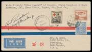 1931 (July 28) Japan-United States by Clyde Pangborn & Hugh Herndon Jr in "Miss Veedol" with Japanese 1&frac12;sn & 8&frac12;sn tied by Japanese cds and US Red Cross 2c cancelled on arrival at 'WENATCHEE/WASH', signed "Clyde Pangborn" & "Hugh Herndon Jr".
