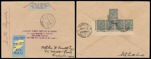 1932 (March 23) India-Burma cover with 'AMERICAN FLIGHT CROYDON:HONG KONG/By Savoia-Marchetti NR-898W/Pilot: Smith Reynolds/Dep-Dum Dum 23rd March '32 for Rangoon' cachet in violet tying 'GIVE YOUR LETTER WINGS' label plus 'TIME IS MONEY' label tied 'Amer