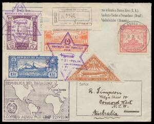 1932 (Sep) Paraguay-Germany per "Graf Zeppelin" registered to Australia with flight cachets including oval 'SERVICIO AEREO/CONDOR-ZEPPELIN/TRANSATLANTICO' on the flap