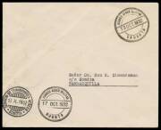 1932&nbsp;(Oct 13)&nbsp;Colombia Military Flight Caucaya-Bogota&nbsp;stampless with rubber 'CORREO AEREO MILITAR/13OCT1932/CAUCAYA' cds plus similar '.../POTOSI' transit b/s & '.../BOGOTA' arrival cds, superb 'SERVICIO DE TRANSPORTES AEREOS/BGOTA' cds on the face & simi