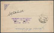 1932 (Oct 15) Calcutta-Bombay AAMC#291 intermediate cover with 'Spirit of Fun Lockheed Orion NC-12229.../China-South Africa Flight November 1932' label tied '1200 MILES NON STOP FLIGHT/Calcutta to Bombay' cachet altered to "5th Nov" and India KGV 3p x4 ti - 2