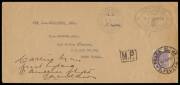 1933&nbsp;(Feb 6)&nbsp;England-Senegal-Brazil per&nbsp;Jim Mollison&nbsp;in&nbsp;Puss Moth&nbsp;"Heart's Content", stampless with oval 'DUTY OFFICE/6FEB1933/LYMPNE AIR PORT' cachet & Brazilian 'RIO D NORTE/9.II.33/CORREIO AEREO - NATAL' cds, Brazilian 700r tied by cds of 14FEV1933, en