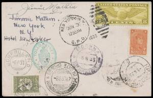 1933 (June 3) Around The World Attempt cover flown by James Mattern in the 'Century of Progress' signed Jimmie Mattern with USA Winged Globe Airmail 8c tied 'NEW YORK,NY/GPO' duplex, Norway 'JOMFRULAND/4VI33' & Moskow transits plus Russia 5k & 15k tied Kh