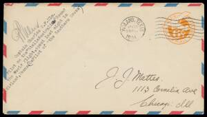 1934 (Nov 24) Chicago-Midland (Texas) per Charles Ulm in his Airspeed Envoy "Stella Australis", usage of US 6c Airmail Envelope cancelled on arrival at Midland, typed endosement signed "CTP Ulm",