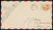 1934 (Nov 24) Chicago-Midland (Texas) per Charles Ulm in his Airspeed Envoy "Stella Australis", usage of US 6c Airmail Envelope cancelled on arrival at Midland, typed endosement signed "CTP Ulm",