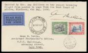 1936&nbsp;(April)&nbsp;England-South Africa&nbsp;per&nbsp;Amy Mollison (Johnson)&nbsp;South West Africa-South Africa leg with SWA&nbsp;&frac12;d & 1d tied by tiny 'WINDHOEK/6.5.36/AIR MAIL' cds & large 'CAPETOWN/7MAY36/KAAPSTAD 22' arrival cds, typed endorsement & signed "Amy Mollison". Only
