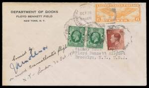 1936&nbsp;(Oct 30)&nbsp;New York-London&nbsp; per&nbsp;James Mollison&nbsp;in his&nbsp;Bellanca&nbsp;"Miss Dorothy" making the first direct flight between the two cities, USA Wings 6c tied by US cancel & GB&nbsp;&frac12;d pair & 1&frac12;d tied by deformed rubber Croydon cds, signed "JA Mollison" at lower-le