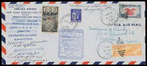 1938&nbsp;(July 10)&nbsp;Around the World Flight&nbsp;by&nbsp;Howard Hughes&nbsp;in a&nbsp;Lockheed 14 with stamps & cancels of United States France & Russia plus large flight cachet in blue & signed by four crew-members. Only a small number of covers were prepared, and given to peopl