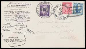 1957&nbsp;(Sep-Oct) Arctic-Antarctica&nbsp;per&nbsp;Sir Hubert Wilkins&nbsp;in&nbsp;US Forces&nbsp;C-124 transport, commemorative cover with crude map of Antarctica & signed by "Hubert Wilkins", blemishes on the reverse.