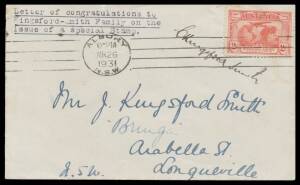 Charles Kingsford Smith memorabilia mounted on exhibit pages with a number of items signed C Kingsford Smith including autograph card, 3d stamp block of 4, cover with 2d stamp, printed 'Thank You' card & hand-illustrated letter from Dutch millionaire Dr H