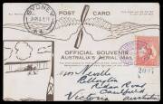 1914 (July 16) Melbourne-Sydney AAMC#3 Official Souvenir postcard flown by Maurice Guillaux in his Bleriot monoplane on the first Australian official airmail flight with Kangaroo 1d tied oval 'AUSTRALIAN/AERIAL MAIL/MELBOURNE/16-JUL-1914/VIC' d/s in viole