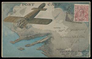 1919 (Aug 6) Adelaide-Minlaton AAMC#20 illustrated 'Souvenir Aerial Post Card' with printed Harry J Butler signature & photograph on the reverse carried in his Bristol monoplane 'Red Devil' with KGV 1&frac12;d brown tied 'MINLATON/AU6/19/S-A' squared-circle arri