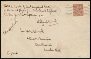 1931 (Sept 21) Australia-England AAMC#215a intermediate cover endorsed "Posted in London by Comdr Kingsford Smith on his record flight from Australia to England Cheribon Java 24th September 1931" carried by & signed "C Kingsford Smith" on face with Great 
