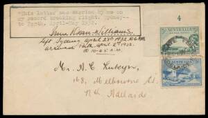 1932 (April 28) Sydney-Perth AAMC#260b cover signed "Irene Dean Williams" endorsed "This letter was carried by me on my record breaking flight Sydney to Perth April-May 1932/Left Sydney April 28th 1932 @ 6am Arrived Perth April [sic] 2nd 1932 10.45am" wit