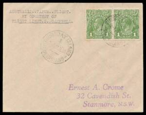1935 (July 12) Sydney-Thursday Island-Daru AAMC#P80 intermediate Crome cover endorsed "Australia Papua Flight By Courtesy Of Flight Lieut S Campbell" carried in his Short Scion S16 seaplane with KGV 1d green x2 tied 'THURSDAY ISLAND/1/22JL35/QUEENSLAND' a