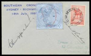 1935 (July 18) Mascot-Richmond AAMC#514a Crome cover carried on the last flight of the 'Southern Cross' with Silver Jubilee 2d tied 'RICHMOND/NSW' d/s and perforated silver label signed on face by C Kingsford Smith and Hubert Wilkins, the Australian Arcti