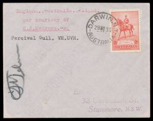 1935 (Nov 2) England-Australia AAMC#564 Crome cover endorsed "England Australia Flight per courtesy of CJ Melrose Percival Gull VH-UVH" carried on his record attempt which he broke off to search for the missing Charles Kingsford Smith signed CJ Melrose on
