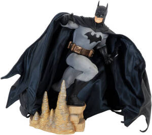 SUPERHERO MODELS: DC Direct Batman Statue 1/4 scale, numbered 1415/1800 with poseable cape; Fantastic Four - The Thing, 26 inch tall posable action figure; DC Comics Superman 30" tall posable action figure; DC Comics Batman 30" tall posable action figure.