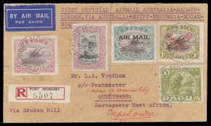 Balance of Collection including 1932 Port Moresby-Wau-Kokoda (#P49a) x2, 1934 Australia-England registered to Quelimane, Portuguese East Africa with Pictorials 4d & 2/6d and Lakatois 3d, 6d & 1/- 'AIR MAIL' overprints via Cairo, Salisbury & Beira, 1938 Sy