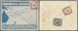 1926&nbsp;(Oct 11) Pacific Islands Survey Flight #P2a blue illustrated 'Map' cover to New South Wales with Papua Lakatois&nbsp;1&frac12;d on face & 1&frac12;d plus 3d on back&nbsp;tied 'DARU/PAPUA' d/s flown by Group Captain Richard Williams internally to Port Moresby.