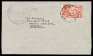 1929 (Nov 29) cover to England with Huts 1&frac12;d tied 'POST OFFICE/SALAMOA' cds (error) and 'GUINEA AIRWAYS/29NOV29/LIMITED' circular cachet