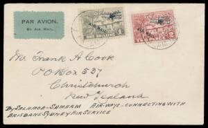 1931 (Sept 14) Salamaua-Samarai #P31 two covers to New Zealand with 'POST OFFICE/29AUG31/SALAMAUA' d/s one franked Huts 2d & 1/- 'AIR MAIL' overprints & the other Huts 3d 'AIR MAIL' plus Papua 1&frac12;d and Australia 3d Kookaburra & 3d Airmail cancelled at Sydn