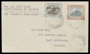1931&nbsp;(Sept 24) Port Moresby-Samarai #P32 cover to Australia with Lakatois 3d 'AIR MAIL' overprint & 5d tied 'PORT MORESBY/17SP31/PAPUA' d/s flown internally by PH Moody in a DH80A Puss Moth seaplane with 'SAMARAI ED/24SE31/PAPUA' b/s transit and onwards b