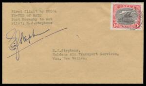 1932&nbsp;(Dec 17) Port Moresby-Wau #50a cover with Lakatois&nbsp;1d with 'PORT MORESBY/PAPUA' datestamp carried by Holdens Air Transport Services in the newly-assembled DH-50a signed by pilot EJ Stephens on face, fine condition, Cat $1500. The only cover known fro