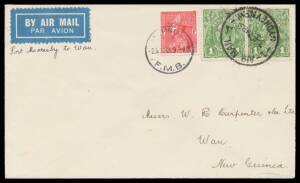 1933 (March 2) Port Moresby-Wau #P57 cover from New Zealand on first acceptance of mail pre-paid for internal New Guinea & Papua airmail with Admiral 1d tied 'WELLINGTON/FMB' d/s & Australia KGV 1d pair tied 'AIR MAIL/7MR33/SYDNEY NSW' for airmail surchar