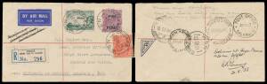 1933 (May 30) Port Moresby-Lae-Mount Hagen #P61 registered cover addressed to "JL Taylor, Asst. District Officer, Wahgi River Aerodrome, Central New Guinea" with Australia KGV 2d & 'FIVE/PENCE' on 4&frac12;d and 3d Airmail tied 'COOGEE/18MY33/NSW' d/s and 'POST 