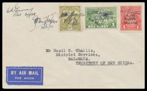 1933 (May 30) Mount Hagen-Lae-Salamaua #P63 cover with Huts 1d & Dated Birds 4d 'AIR MAIL' overprints & KGV 1d NWPI overprint tied "Mt Hagen 30/5/33" manuscript cancels applied by J Taylor signed by him alongside, also signed CR Gurney Pilot 30/5/33 on fa
