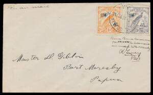 1934 (Feb 26) Bena Bena-Wau-Salamaua #P67 cover endorsed "Bena Bena Aerodrome per VH-UKW to Salamaua airmail to Port Moresby" and signed CR Gurney Pilot for Guinea Airways with Undated Birds &frac12;d & 3d 'AIR MAIL' overprints tied 'WAU/NEW GUINEA' d/s in trans