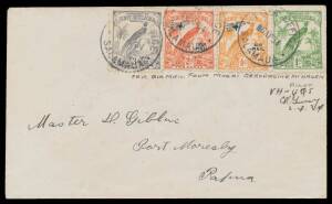1934 (April 2) Mogai-Salamaua-Port Moresby #P68 cover endorsed "Per Airmail From Mogai Aerodrome Mt Hagen" and signed Pilot VH-UQS CR Gurney 2.4.34 for Guinea Airways with Undated Birds 1d & 3d and &frac12;d & 2d 'AIR MAIL' overprints tied 'POST OFFICE/6AP34/SAL