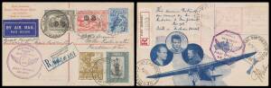 1934 (July) New Zealand-Australia-Papua-New Guinea & return items carried by 'Faith in Australia' including two 1933 New Zealand flight souvenir postcard (AAMC #348) subsequently flown Australia-Papua from Brisbane & Rockhampton respectively both register
