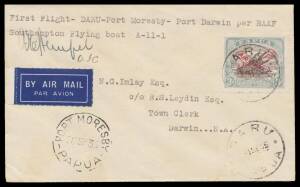 1935&nbsp;(Sept 1) Daru-Port Moresby-Darwin #P90a cover endorsed "First Flight Daru-Port Moresby-Port Darwin per RAAF Southampton Flying Boat A-11-1" with Lakatois 3d 'AIR MAIL' overprint tied 'DARU/PAPUA' d/s signed "AE Hempel&nbsp;OIC"&nbsp;on face and 'PORT MORESBY/5