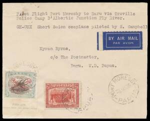 1935 (Nov 27) Port Moresby-Oroville-Daru #P94 cover inscribed "First Flight Port Moresby to Daru via Oroville Police Camp D'Albertis Junction Fly River" with Lakatois 3d 'AIR MAIL' overprint 'Ash' imprint single & Jubilee 2d tied 'PORT MORESBY/4NO35/PAPUA