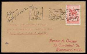 1936 (March 17) Adelaide-Brisbane #P97a & Adelaide-Wau #P98 pair of Crome covers flown via Hay & Sydney endorsed "PERTH NEW GUINEA FLIGHT PER WEST AUSTRALIAN AIRWAYS LTD 'CITY OF ADELAIDE' VH-UPJ" the former with Australia 2d Jubilee tied 'BRISBANE/Q'LAND