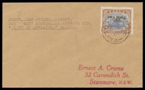 1936&nbsp;(March 17) Adelaide-Wau #P98 Crome&nbsp;cover flown via Hay, Sydney & Brisbane endorsed "PERTH NEW GUINEA FLIGHT PER WEST AUSTRALIAN AIRWAYS LTD 'CITY OF ADELAIDE' VH-UPJ" unusually with Papua&nbsp;Lakatois 'TWO PENCE' on 1&frac12;d tied 'WAU/17AP36/NEW GUINEA' arriv