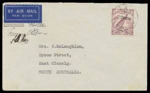 1936 (Nov 22) Lae-Sydney #P108a Guinea Airways Ltd cover carried by Lockheed Electra VH-UXH charter flight with Undated Birds 9d tied 'LAE/NEW GUINEA' d/s signed by pilots Tommy O'Dea & Les Ross on face, fine condition, Cat $425.