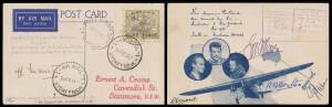 1936 (Dec 1) Sydney-Salamaua-Port Moresby-Sydney #P110a 'Faith in Australia' 1933 New Zealand flight souvenir postcard (AAMC #348) subsequently flown by Avro 642 to New Guinea & returned on Mandated Airlines DH84 Dragon flight signed by pilot "RO Mant"
