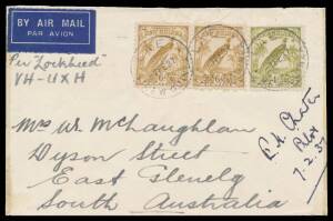 1937 (Feb 7) Lae-Brisbane-Adelaide #P110ba Guinea Airways transfer flight cover with Undated Birds 4d & 6d x2 tied 'LAE/NEW GUINEA' d/s endorsed "Per 'Lockheed' VH-UXH" & signed EH Chater Pilot on face with Adelaide '1937/10FEB' arrival b/s, minor tape ma