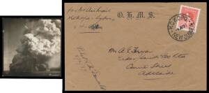1937 (June 4) Kokopo-Brisbane Rabaul Volcanic Eruptions Emergency Flights #P112-113OHMS covers comprising KGVI Coronation 2d tied 'KOKOPO/NEW GUINEA' d/s signed Pilot "T McDonald" flown in the VH-UQL Puss Moth, another